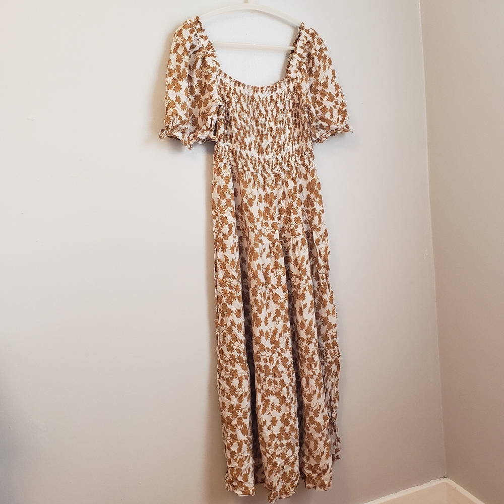 Zesica - Floral Ruched Bodice Puff Sleeve Square Neckline Maxi Dress - Picture 1 of 5
